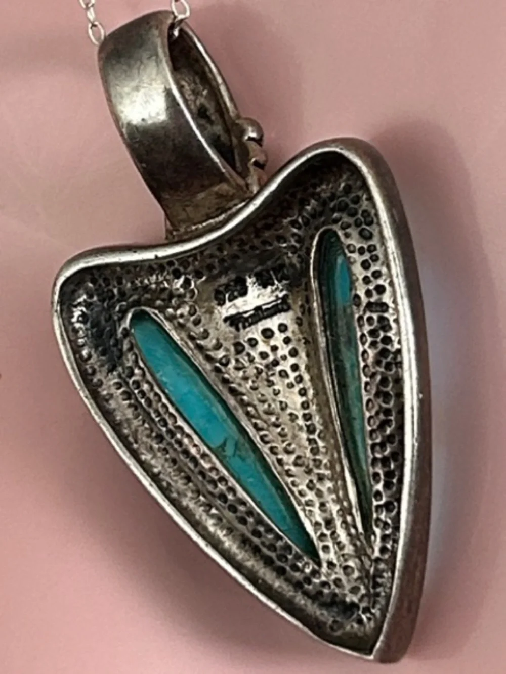Vintage NK Thailand Sterling Silver 925 Turquoise Heart Arrowhead Necklace - Picture 5 of 5